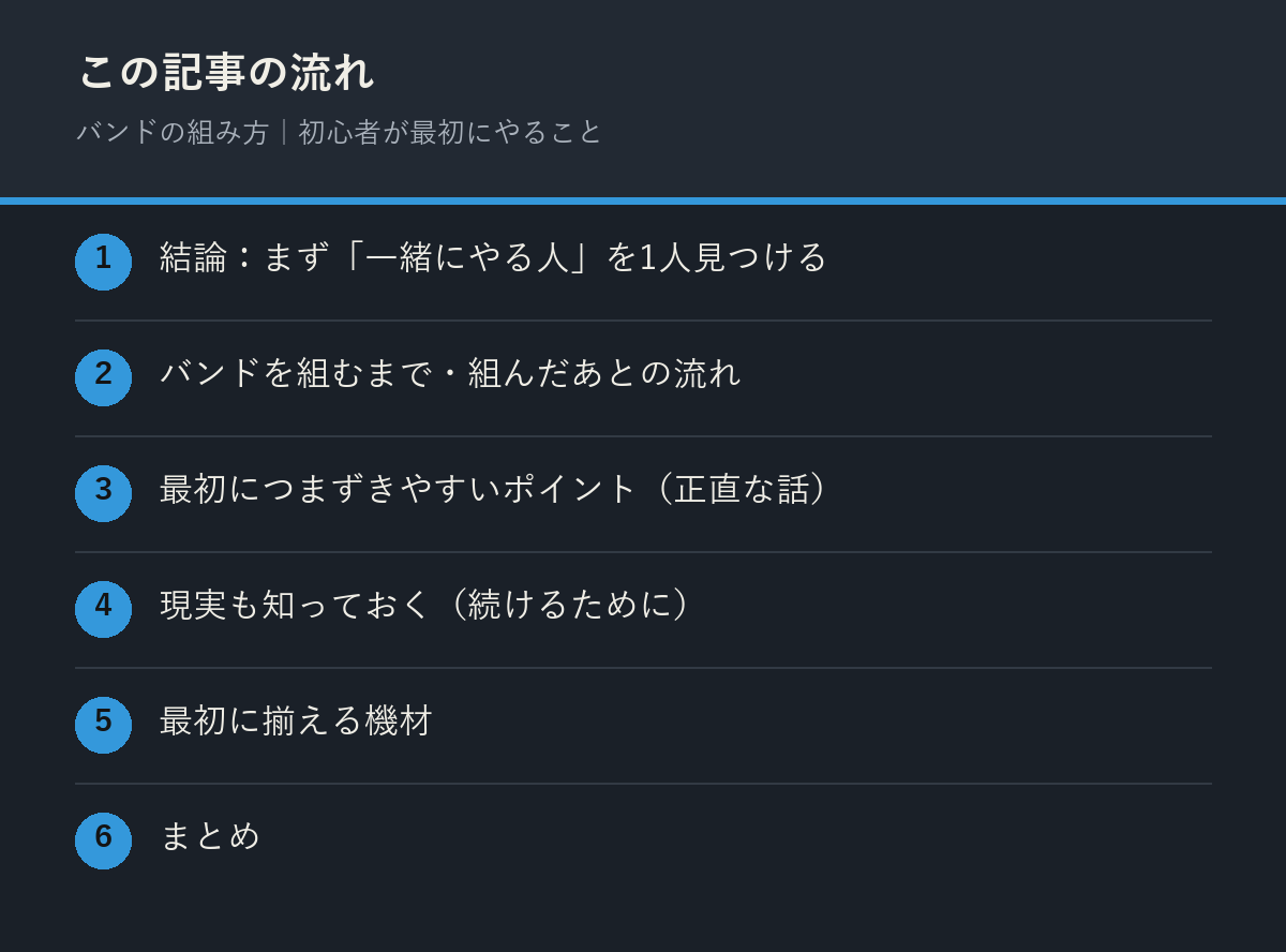 バンドの組み方｜初心者が最初にやることの記事の流れを解説した図解