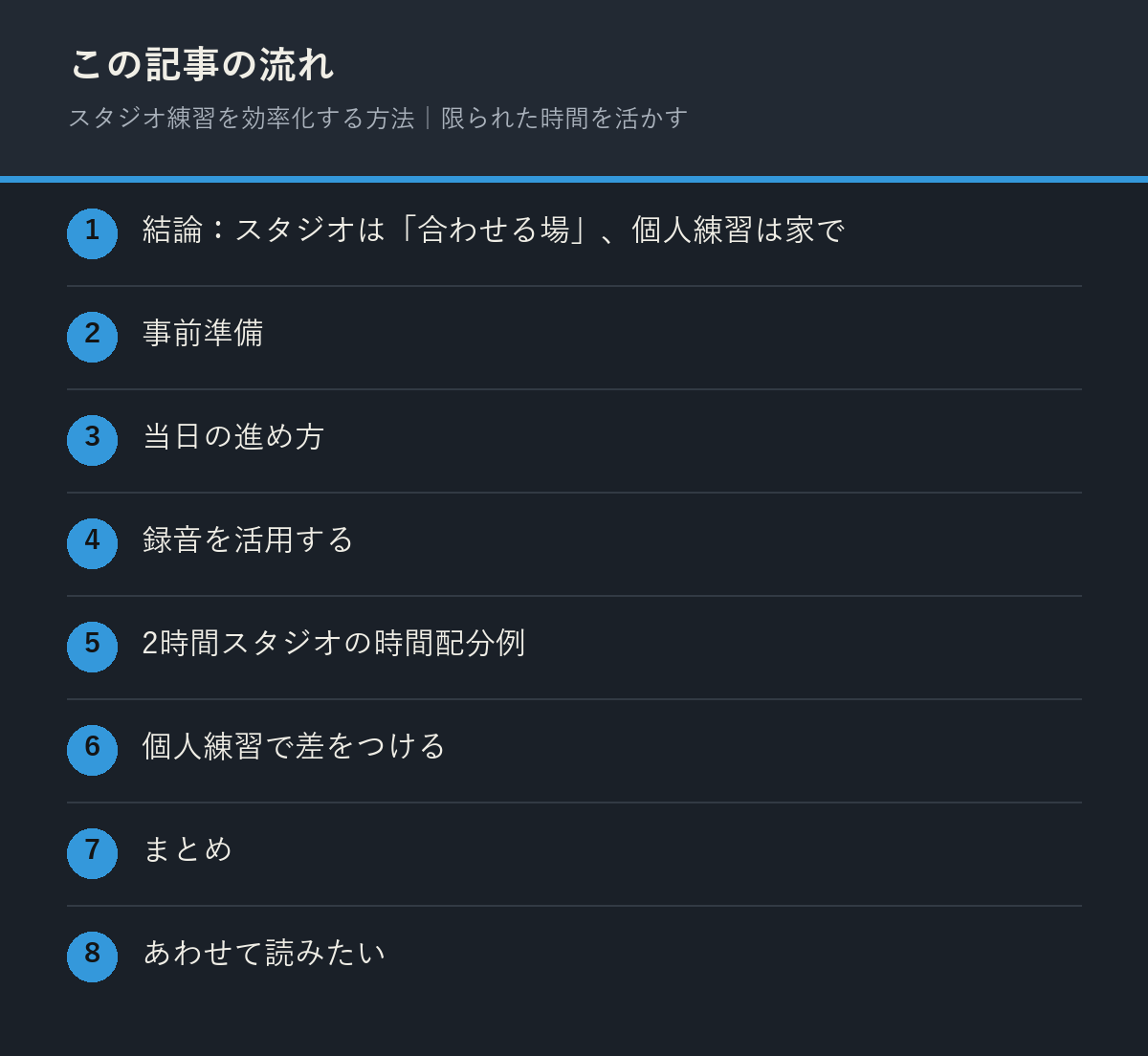スタジオ練習を効率化する方法｜限られた時間を活かすの記事の流れを解説した図解