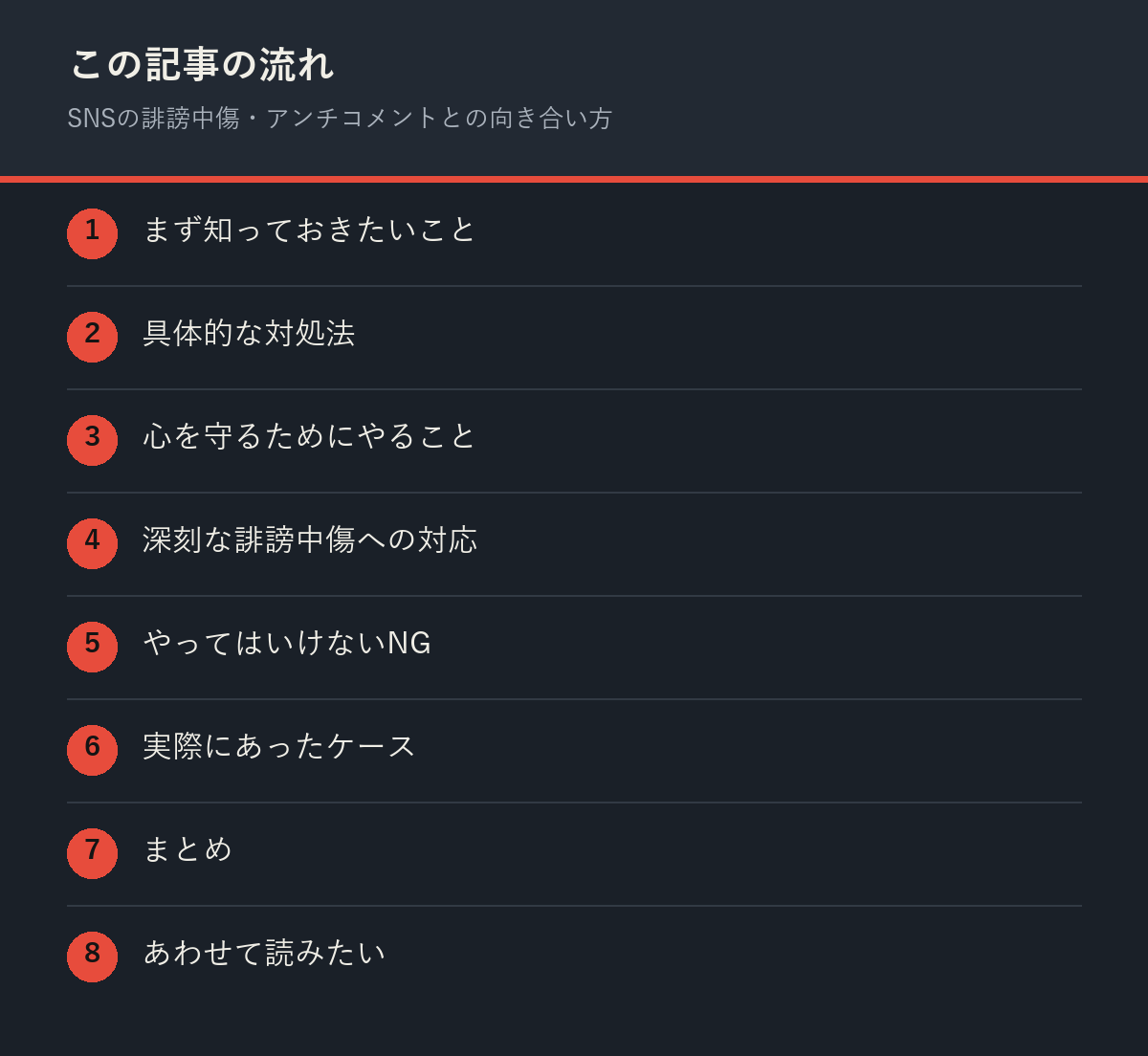 SNSの誹謗中傷・アンチコメントとの向き合い方の記事の流れを解説した図解