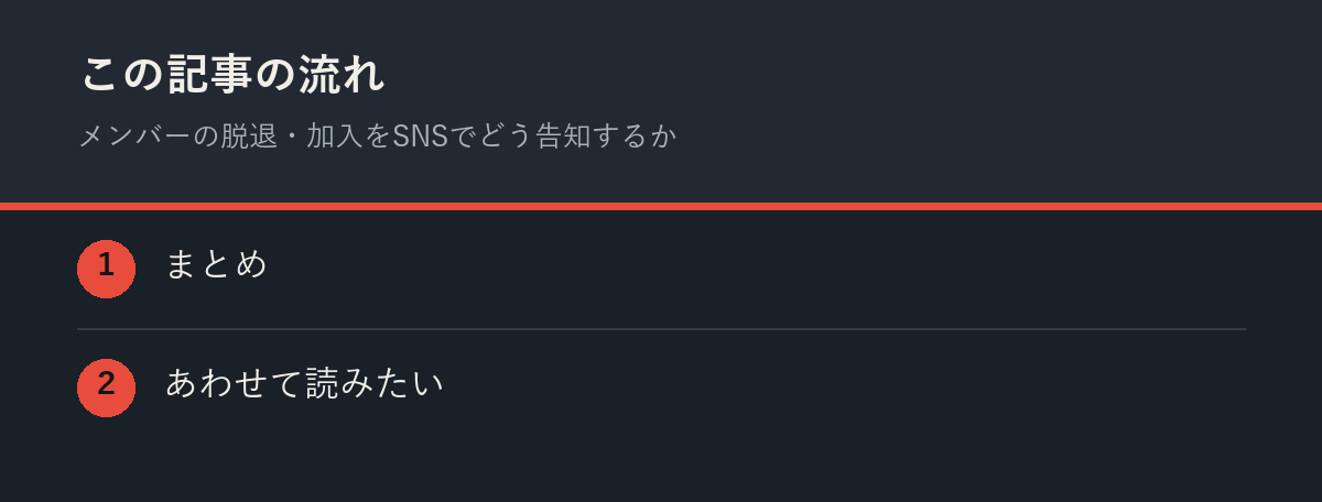 メンバーの脱退・加入をSNSでどう告知するかの記事の流れを解説した図解