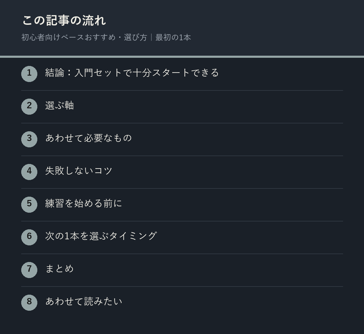 初心者向けベースおすすめ・選び方｜最初の1本の記事の流れを解説した図解