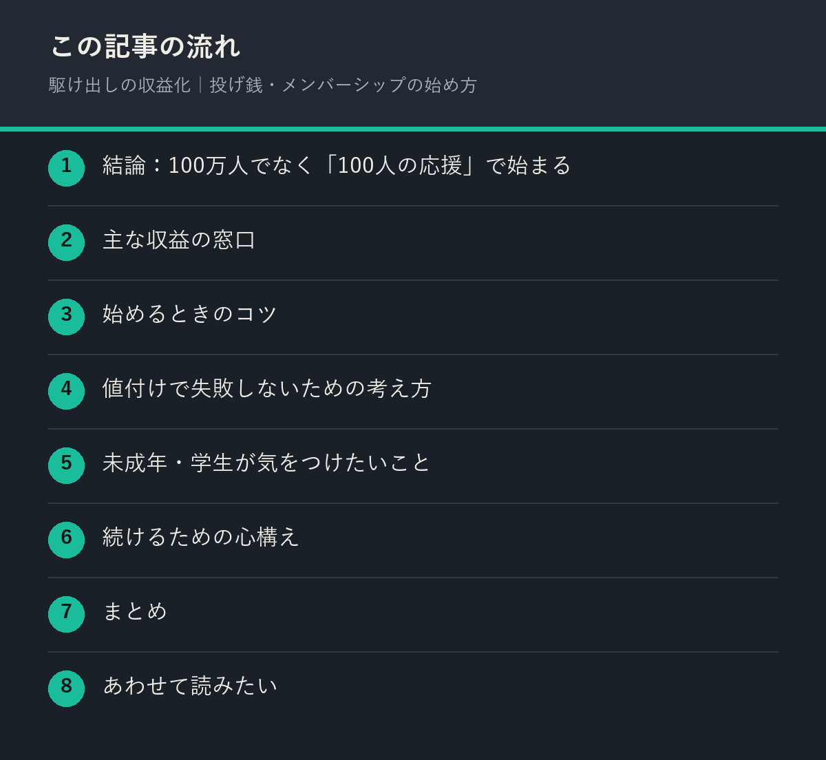 駆け出しの収益化｜投げ銭・メンバーシップの始め方の記事の流れを解説した図解