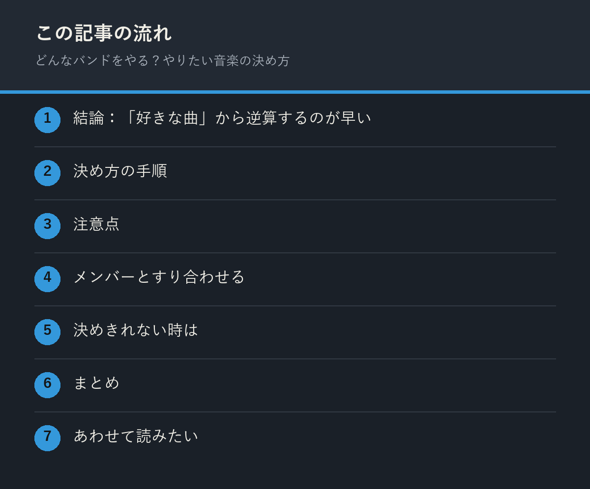 どんなバンドをやる？やりたい音楽の決め方の記事の流れを解説した図解
