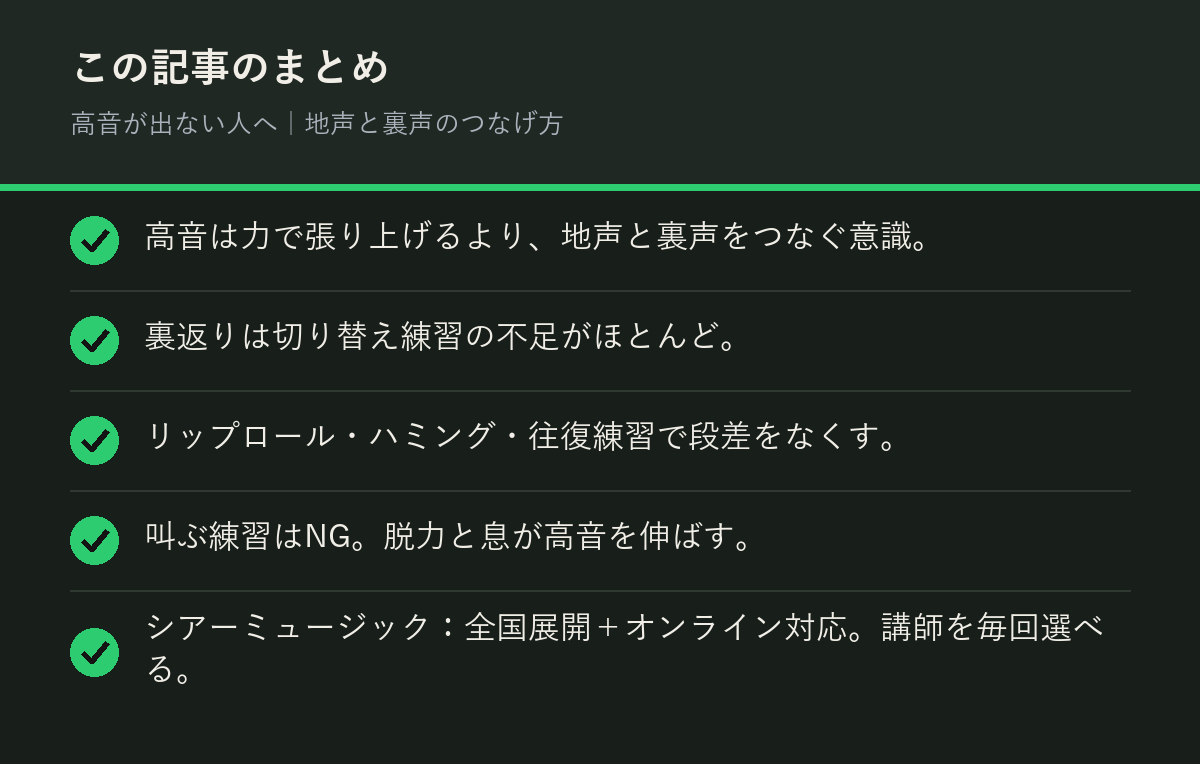 高音が出ない人へ｜地声と裏声のつなげ方のまとめを解説した図解